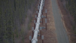 AK0001_1003 - 4K aerial stock footage flying over the Trans-Alaska Pipeline, Alaska in winter