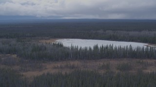 AK0001_1012 - 4K aerial stock footage flying over forest revealing a lake, Gulkana, Alaska