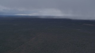 AK0001_1017 - 4K aerial stock footage forest in the Alaskan Wilderness, reveal rain clouds