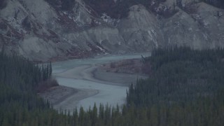 AK0001_1026 - 4K aerial stock footage the Tazlina River winding past forest, Alaska
