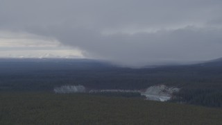 AK0001_1042 - 4K aerial stock footage the forest and the Tazlina River Valley at the bottom of a canyon, Alaska 