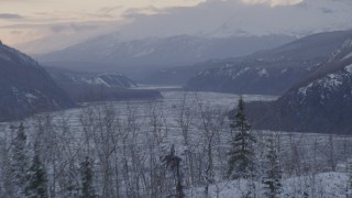 AK0001_1094 - 4K aerial stock footage the Talkeetna Mountains beside the Matanuska River Valley in snow, Alaska