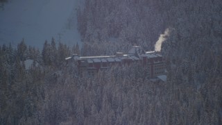 AK0001_1959 - 4K aerial stock footage the Alyeska Resort in snow in Girdwood, Alaska