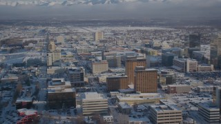 AK0001_2022 - 4K stock footage aerial video snow covered Downtown Anchorage, Alaska