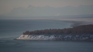 AK0001_2032 - 4K aerial stock footage a snowy Point MacKenzie peninsula, Alaska