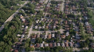 AX0001_001 - 4.8K aerial stock footage flying over residential neighborhoods in Calumet City, Illinois