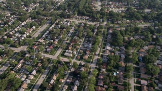 AX0001_002 - 4.8K aerial stock footage flying over residential neighborhoods in Calumet City, Illinois