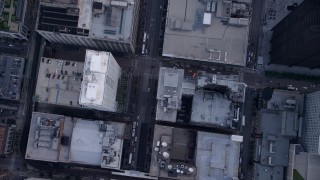 AX0001_138 - 4.8K aerial stock footage of Bird's eye view of N State Street through Downtown Chicago, Illinois