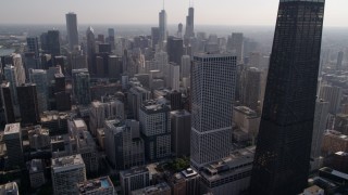 AX0002_024 - 4.8K aerial stock footage fly over Lake Shore Drive and tilt to approach Downtown Chicago, Illinois