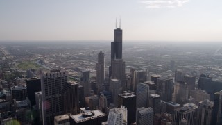 AX0002_028 - 4.8K aerial stock footage of flying over Downtown Chicago toward Willis Tower, Illinois
