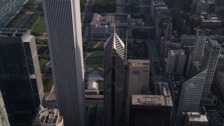 AX0002_078 - 4.8K aerial stock footage approach top of Two Prudential Plaza in Downtown Chicago, Illinois