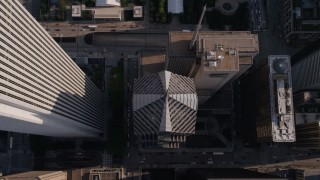 AX0002_079 - 4.8K aerial stock footage tilt to a bird's eye view of Two Prudential Plaza in Downtown Chicago, Illinois