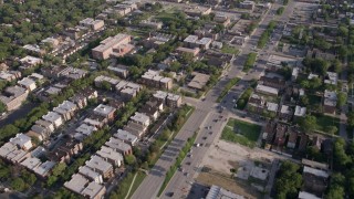 AX0002_098 - 4.8K aerial stock footage of flying over urban neighborhood and S Stony Island Avenue, South Chicago, Illinois