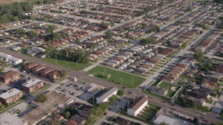 AX0002_104 - 4.8K aerial stock footage of flying over residential neighborhoods in Lansing, Illinois