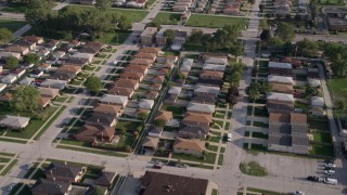 AX0002_106 - 4.8K aerial stock footage of flying over a residential neighborhood, Lansing, Illinois