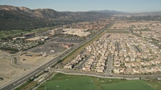 AX0014_047 - 5K aerial stock footage of Pechanga Resort and Casino near residential neighborhoods, Temecula, California
