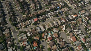 AX0016_089 - 5K aerial stock footage of a bird's eye view of residential neighborhoods, Costa Mesa, California