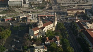 AX0017_057 - 5K aerial stock footage of passing St. Vincent Catholic Church, Los Angeles, California
