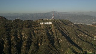 AX0017_088E - 5K aerial stock footage approach and orbit the Hollywood Sign, Hollywood, California