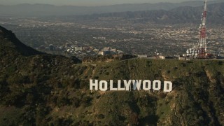AX0017_095 - 5K aerial stock footage of orbiting Hollywood Sign, Hollywood, Caliornia