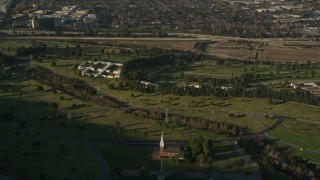 AX0017_097 - 5K aerial stock footage of flying over Forest Lawn Memorial Park, Hollywood, California