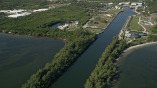 AX0018_095 - 5K aerial stock footage pan and reveal Harbor Branch Ocean Institute at Fort Pierce, Florida