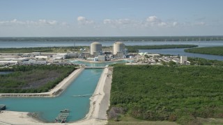 AX0019_001 - 5K aerial stock footage video of St. Lucie Nuclear Power Plant in Florida