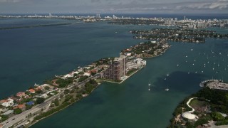 AX0020_032 - 5K aerial stock footage of waterfront homes and apartment buildings on the Venetian Islands in Miami, Florida