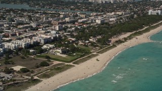 AX0020_064 - 5K stock footage aerial video approach beachfront homes with ocean views in Miami Beach, Florida