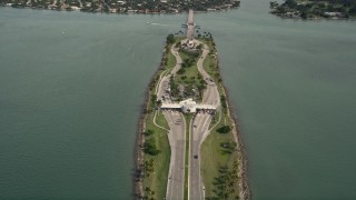 AX0021_008E - 5K aerial stock footage approach Broad Causeway linking North Miami to the Bay Harbor Islands, Florida