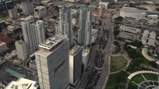 AX0021_093 - 5K aerial stock footage flyby parkside skyscrapers in Downtown Miami, Florida