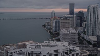AX0022_066 - 5K aerial stock footage flyby bayfront skyscrapers to reveal Icon Brickell in Downtown Miami at sunset, Florida