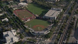 AX0024_010 - 5K stock footage aerial video of Mark Light Field, Alex Rodriguez Park, Cobb Stadium, University of Miami, Coral Gables, Florida