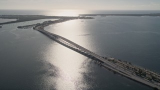 AX0024_048 - 5K aerial stock footage of the Rickenbacker Causeway on Biscayne Bay, Florida