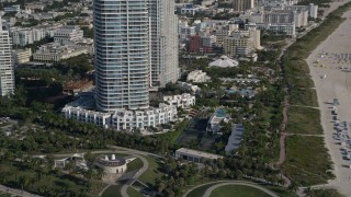 AX0024_076 - 5K stock footage aerial video of flying by South Pointe Park, South Beach, Miami Beach, Florida