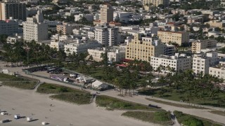 AX0024_094 - 5K stock footage aerial video of flying by maintenance base camp, South Beach, Miami Beach, Florida
