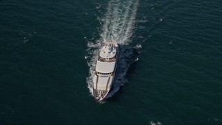 AX0024_107E - 5K aerial stock footage of tracking a yacht, Atlantic Ocean, Miami, Florida