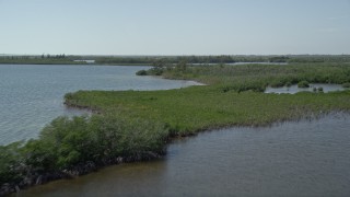 AX0025_039E - 5K aerial stock footage of passing low over coastal mangroves, Model Lands Basin, Homestead, Florida
