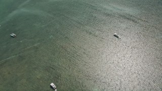 AX0025_115 - 5K aerial stock footage bird's eye of fishing boats and catamarans off the shore, Islamorada, Florida
