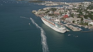 AX0027_013 - 5K aerial stock footage of approaching docked Royal Caribbean Cruise Ship; Key West, Florida