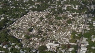 AX0027_021 - 5K aerial stock footage of approaching Key West Cemetery, Key West, Florida