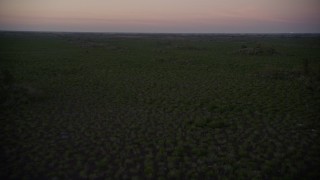 AX0028_050E - 5K aerial stock footage of flying over wetlands, Southern Glades, Florida, twilight