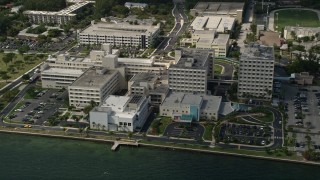 AX0031_018 - 5K aerial stock footage of Mercy Hospital in Coconut Grove, Florida