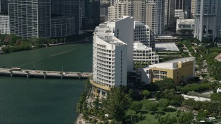 AX0031_024 - 5K aerial stock footage of Mandarin Oriental on Brickell Key, Downtown Miami, Florida