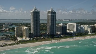 AX0031_060 - 5K aerial stock footage flyby Blue and Green Diamonds, Miami Beach, Florida