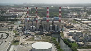 AX0031_106 - 5K aerial stock footage of approaching Port Everglades Plant, Fort Lauderdale, Florida
