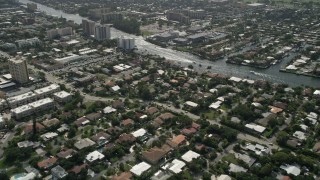 AX0031_176 - 5K aerial stock footage fly over neighborhoods, reveal Intracoastal Waterway, Pompano Beach, Florida