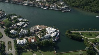 AX0032_027 - 5K aerial stock footage of flying by a mansion on the bank, Intracoastal Waterway, Boca Raton, Florida