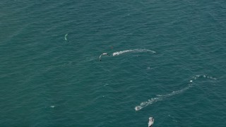 AX0032_043 - 5K aerial stock footage of kite surfers by Delray Beach, Florida