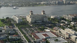 AX0032_083 - 5K aerial stock footage of approaching coastal condominium complex, Palm Beach, Florida